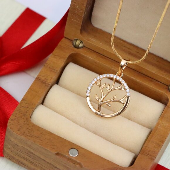 "Tree of Life Rose Gold Pendant with CZ Accents in Circular Frame, XPPT1553 - Picture 8 of 13